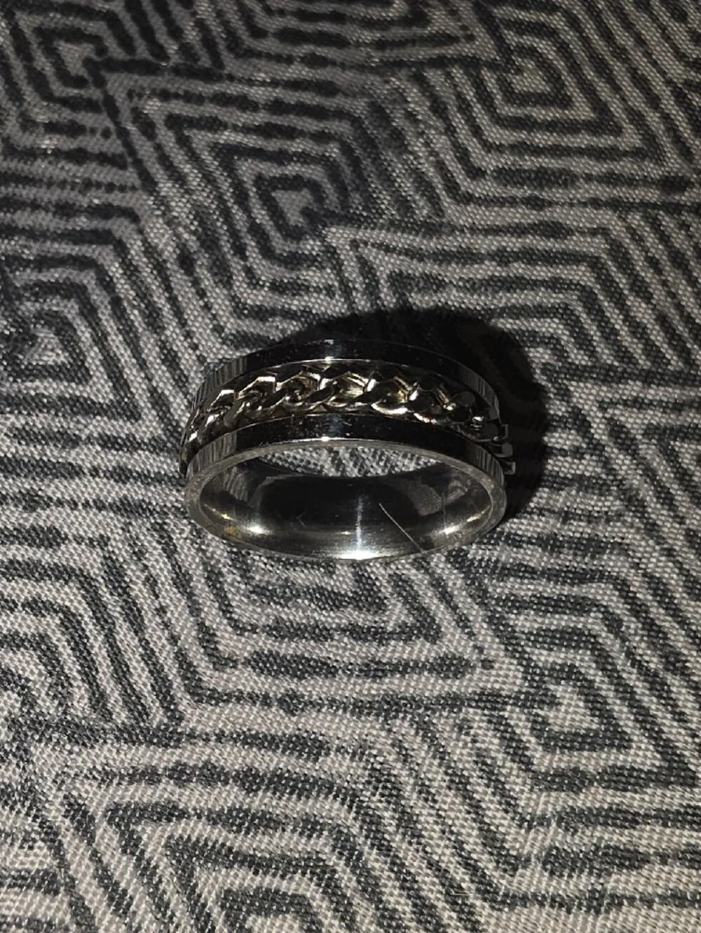 Men's Silver Chain Accent Stainless Steel Ring